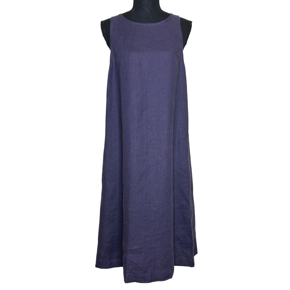 Not Perfect Linen Sleeveless Lagenlook Midi Shift Dress with Pockets S